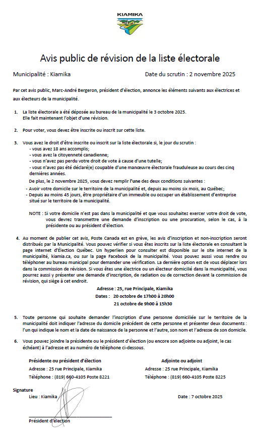 Avis public Commision révision