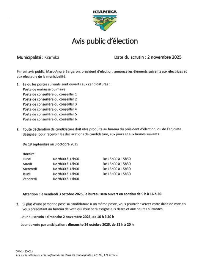 Avis public délection signé 1