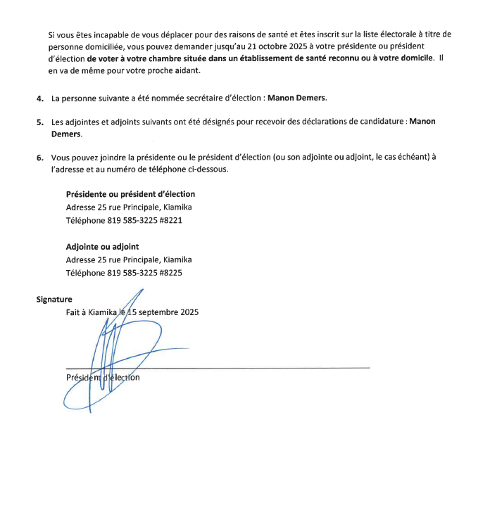Avis public délection signé 2