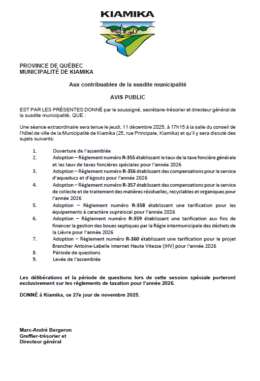 avis séance reglement taxation